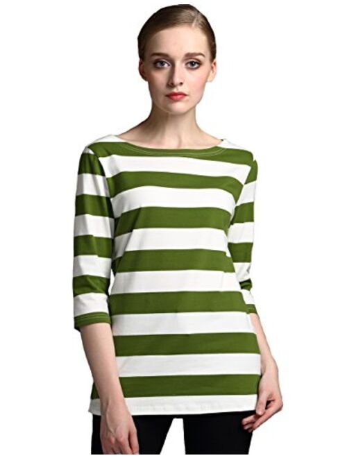 Camii Mia Women's 3/4 Sleeves Cotton Stripe T-Shirt