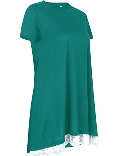 Womens Plus Size Short Sleeve A-Line Flowy Tunic Tops Lace Trim Shirt Blouse