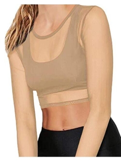 BelleLovin Women's Sheer Mesh Long Sleeve Crop Top Sexy Tee Blouse