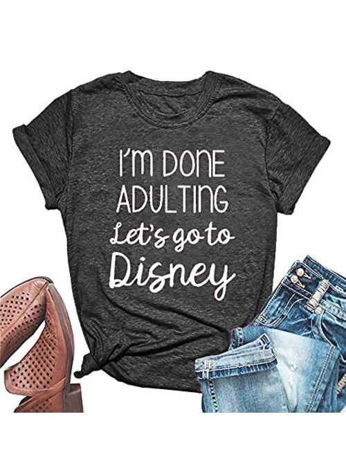 HDLTE Women I'm Done Adulting T Shirt Short Sleeve Female Casual Summer Vacation Tops Tee