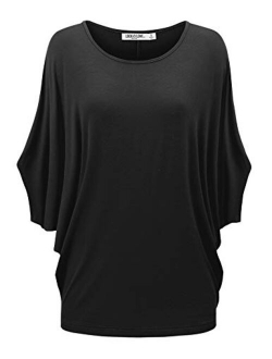 Lock and Love Women's Solid/Ombre Scoop Neck Short Sleeve Loose Blouse Batwing Dolman Top Oversize