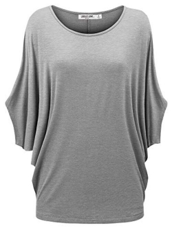 Lock and Love Women's Solid/Ombre Scoop Neck Short Sleeve Loose Blouse Batwing Dolman Top Oversize