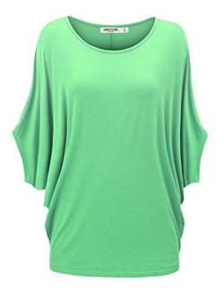 Lock and Love Women's Solid/Ombre Scoop Neck Short Sleeve Loose Blouse Batwing Dolman Top Oversize