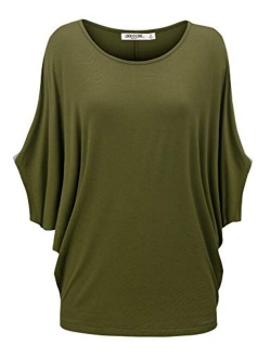 Lock and Love Women's Solid/Ombre Scoop Neck Short Sleeve Loose Blouse Batwing Dolman Top Oversize