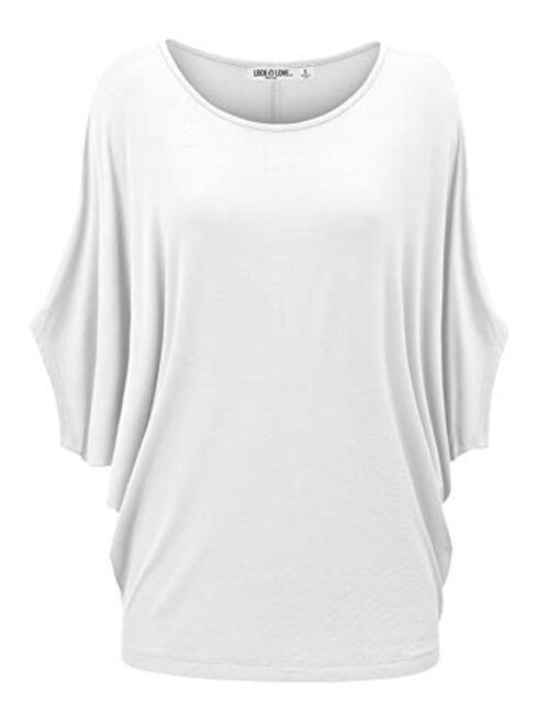 Lock and Love Women's Solid/Ombre Scoop Neck Short Sleeve Loose Blouse Batwing Dolman Top Oversize