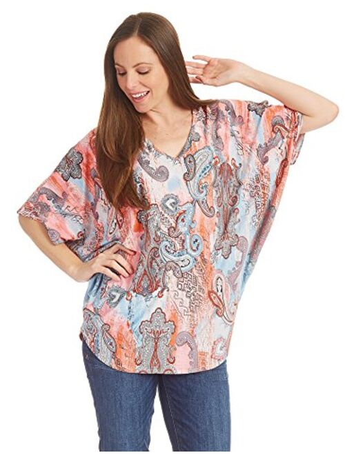 Lock and Love Women's Solid/Ombre Scoop Neck Short Sleeve Loose Blouse Batwing Dolman Top Oversize