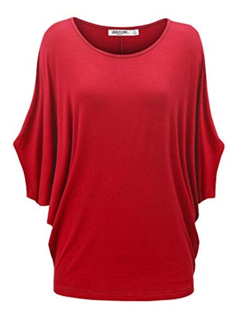 Lock and Love Women's Solid/Ombre Scoop Neck Short Sleeve Loose Blouse Batwing Dolman Top Oversize