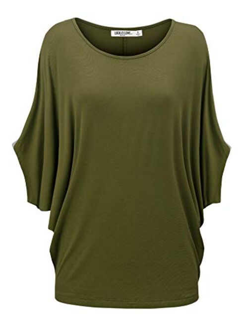 Lock and Love Women's Solid/Ombre Scoop Neck Short Sleeve Loose Blouse Batwing Dolman Top Oversize