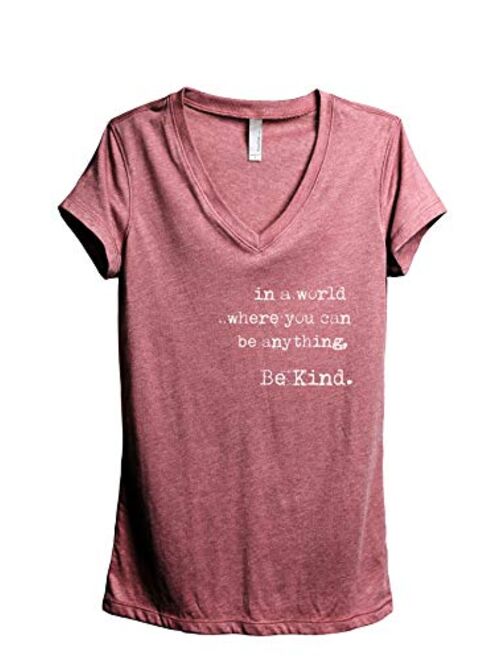 in A World Where You Can Be Anything Be Kind Women's Fashion Relaxed V-Neck T-Shirt Tee