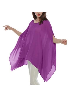 Max Hsuan Women's Loose Solid Sheer Chiffon Caftan Poncho Batwing Tunic Top Blouse Summer Oversized Shirts