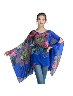 Max Hsuan Women's Loose Solid Sheer Chiffon Caftan Poncho Batwing Tunic Top Blouse Summer Oversized Shirts