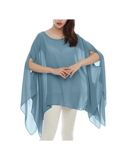 Max Hsuan Women's Loose Solid Sheer Chiffon Caftan Poncho Batwing Tunic Top Blouse Summer Oversized Shirts