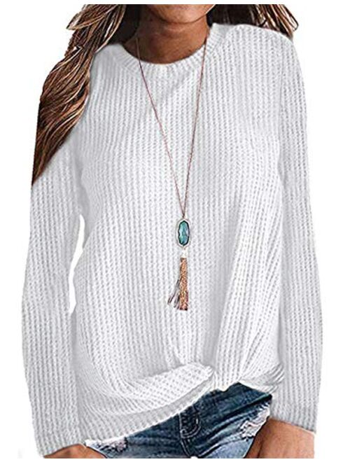 TODOLOR Women Casual Twist Knot Waffle Top Cute Long Sleeve Knit Shirt Tank Top