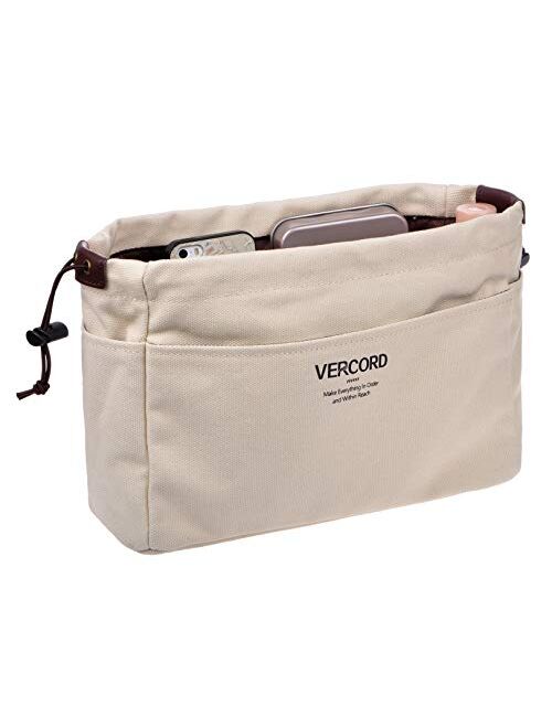 Vercord Canvas Handbag Organizers, Sturdy Purse Insert Organizer Bag in Bag, 10 Pockets 7 Colors 2 Sizes