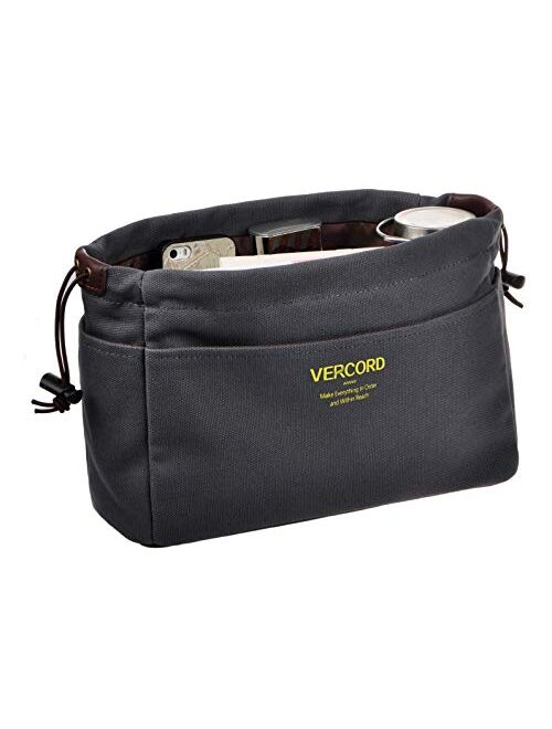 Vercord Canvas Handbag Organizers, Sturdy Purse Insert Organizer Bag in Bag, 10 Pockets 7 Colors 2 Sizes