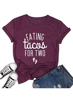 Eating Tacos for Two Maternity Shirt Cute Graphic Letter Print T-Shirt Pregnancy Announcement Short Sleeve Tees Tops