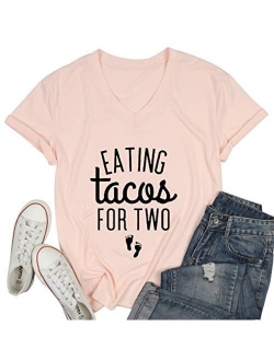 Eating Tacos for Two Maternity Shirt Cute Graphic Letter Print T-Shirt Pregnancy Announcement Short Sleeve Tees Tops