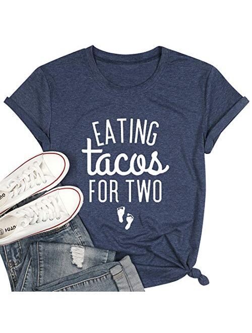 Eating Tacos for Two Maternity Shirt Cute Graphic Letter Print T-Shirt Pregnancy Announcement Short Sleeve Tees Tops