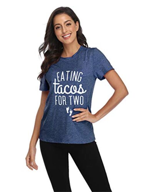 Eating Tacos for Two Maternity Shirt Cute Graphic Letter Print T-Shirt Pregnancy Announcement Short Sleeve Tees Tops