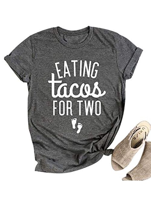 Eating Tacos for Two Maternity Shirt Cute Graphic Letter Print T-Shirt Pregnancy Announcement Short Sleeve Tees Tops