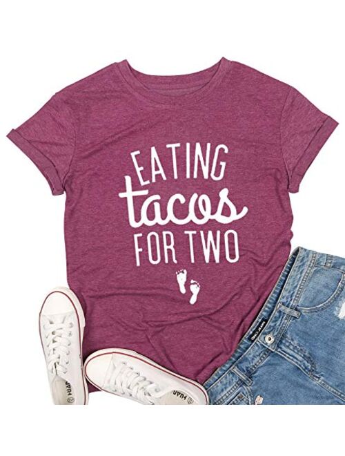 Eating Tacos for Two Maternity Shirt Cute Graphic Letter Print T-Shirt Pregnancy Announcement Short Sleeve Tees Tops