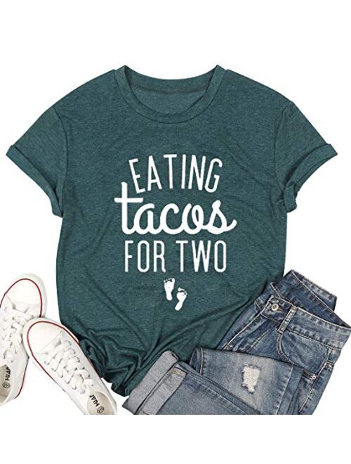 Eating Tacos for Two Maternity Shirt Cute Graphic Letter Print T-Shirt Pregnancy Announcement Short Sleeve Tees Tops