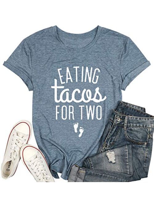 Eating Tacos for Two Maternity Shirt Cute Graphic Letter Print T-Shirt Pregnancy Announcement Short Sleeve Tees Tops