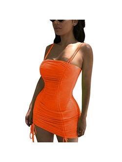 LuFeng Women's Double Spaghetti Strap Ruched Bodycon Sexy Dresses Party Night Club Dresses