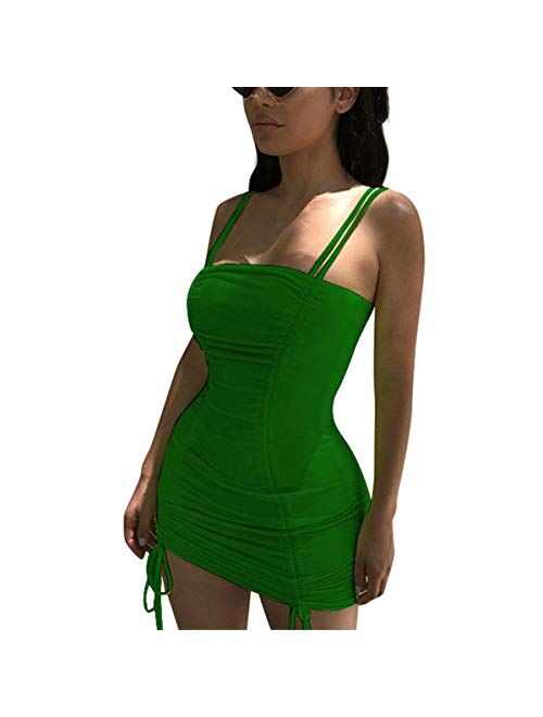 LuFeng Women's Double Spaghetti Strap Ruched Bodycon Sexy Dresses Party Night Club Dresses