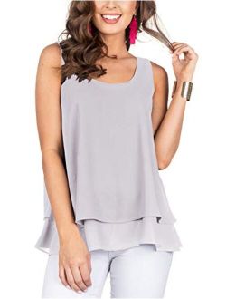 Floral Find Women's Chiffon Layered Tank Tops Summer Sleeveless Round Neck Blouses Shirts