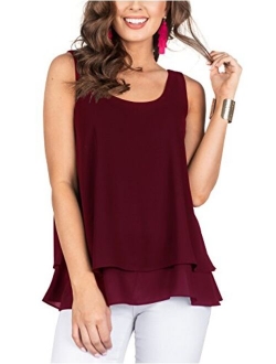 Floral Find Women's Chiffon Layered Tank Tops Summer Sleeveless Round Neck Blouses Shirts