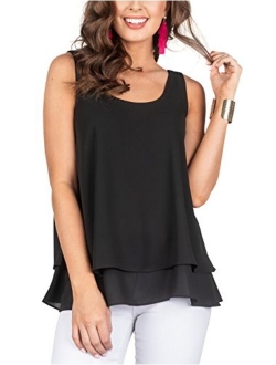 Floral Find Women's Chiffon Layered Tank Tops Summer Sleeveless Round Neck Blouses Shirts