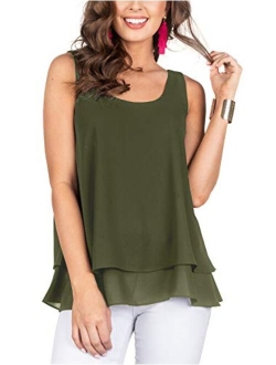 Floral Find Women's Chiffon Layered Tank Tops Summer Sleeveless Round Neck Blouses Shirts