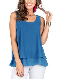 Floral Find Women's Chiffon Layered Tank Tops Summer Sleeveless Round Neck Blouses Shirts