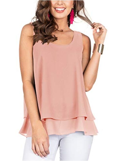 Floral Find Women's Chiffon Layered Tank Tops Summer Sleeveless Round Neck Blouses Shirts