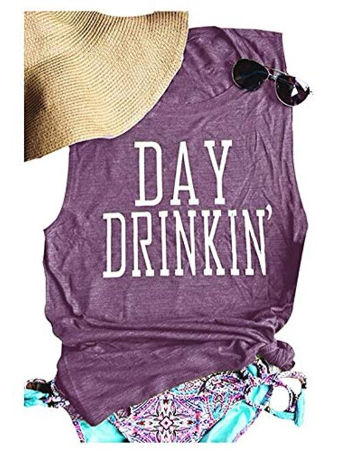 MK Shop Limited Women's Day Drinkin' Casual Tank Funny Letters Print Vest T-Shirt