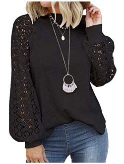 MIHOLL Womens Long Sleeve Tops Lace Casual Loose Blouses T Shirts