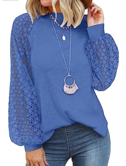 MIHOLL Womens Long Sleeve Tops Lace Casual Loose Blouses T Shirts