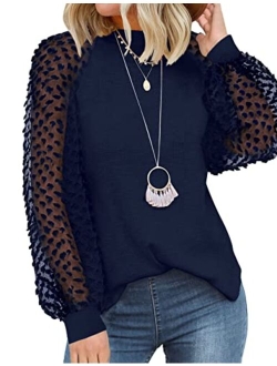 MIHOLL Womens Long Sleeve Tops Lace Casual Loose Blouses T Shirts