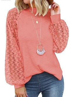 MIHOLL Womens Long Sleeve Tops Lace Casual Loose Blouses T Shirts