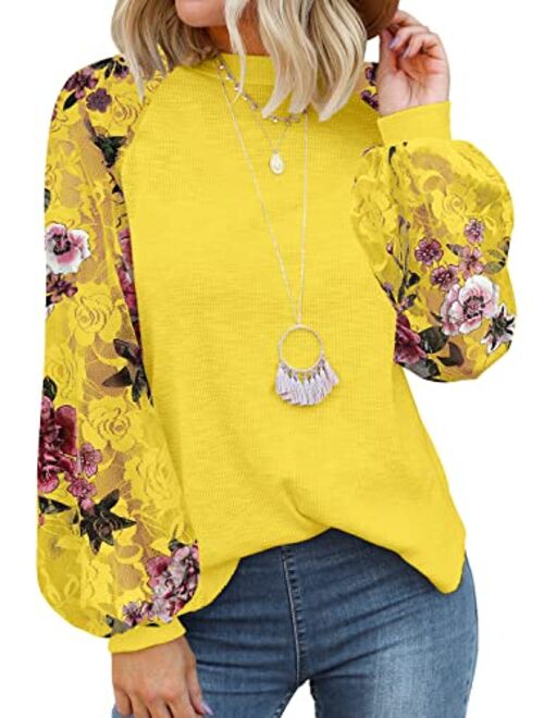 MIHOLL Womens Long Sleeve Tops Lace Casual Loose Blouses T Shirts