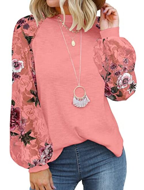 MIHOLL Womens Long Sleeve Tops Lace Casual Loose Blouses T Shirts