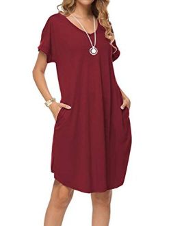 Arolina Women's Summer Casual Loose Dresses Short Sleeve V Neck Split Midi Dress with Pockets