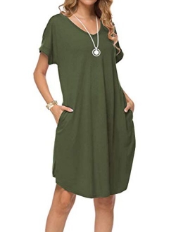 Arolina Women's Summer Casual Loose Dresses Short Sleeve V Neck Split Midi Dress with Pockets