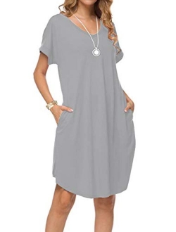 Arolina Women's Summer Casual Loose Dresses Short Sleeve V Neck Split Midi Dress with Pockets