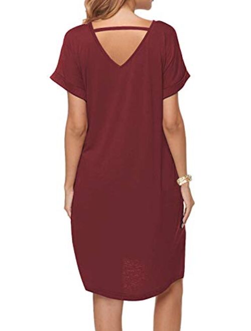 Arolina Women's Summer Casual Loose Dresses Short Sleeve V Neck Split Midi Dress with Pockets