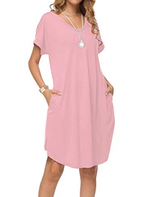 Arolina Women's Summer Casual Loose Dresses Short Sleeve V Neck Split Midi Dress with Pockets