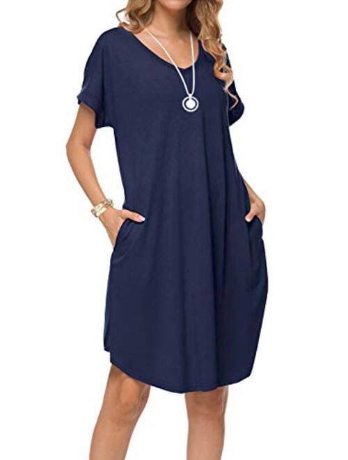 Arolina Women's Summer Casual Loose Dresses Short Sleeve V Neck Split Midi Dress with Pockets