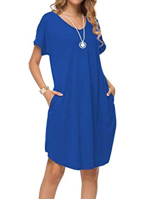 Arolina Women's Summer Casual Loose Dresses Short Sleeve V Neck Split Midi Dress with Pockets