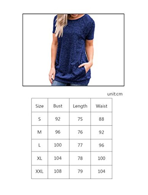 Defal Womens Summer Short Sleeve Round Neck Quick Dry Cool Tunic Tops Loose Gym Workout T-Shirt with Pockets